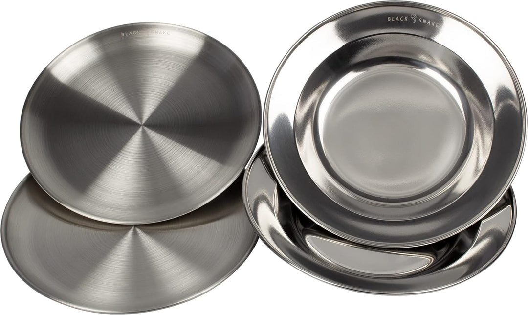 Black Snake® Camping Teller Set 2 flach & 2 tief - Edelstahl Essteller - robustes Outdoor Geschirr f