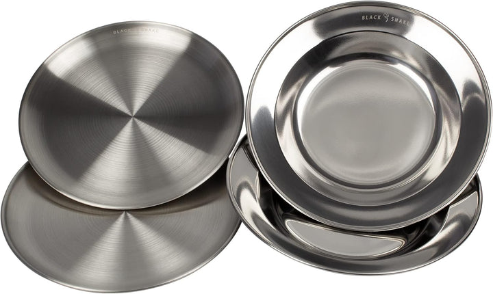Black Snake® Camping Teller Set 2 flach & 2 tief - Edelstahl Essteller - robustes Outdoor Geschirr f