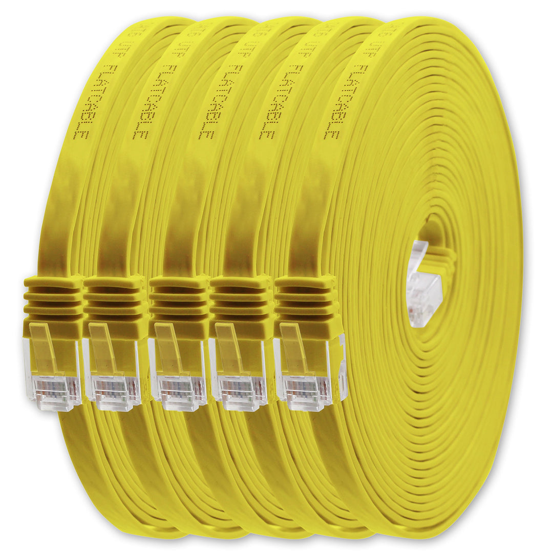 1aTTack.de 10m - gelb - 5 Stück - Cat.6 Flaches Netzwerkkabel Cat6 Flachkabel Ultra Flach Cat.6 Patc