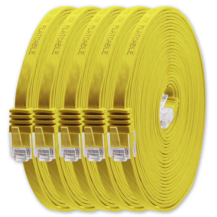 1aTTack.de 10m - gelb - 5 Stück - Cat.6 Flaches Netzwerkkabel Cat6 Flachkabel Ultra Flach Cat.6 Patc