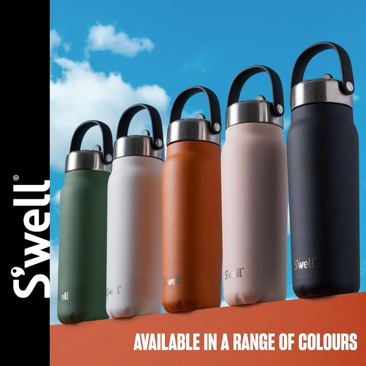 S'well Explorer Flasche aus recyceltem Edelstahl mit Klapp-Trinkhalm-Deckel, 700 ml, Stil weisser Mo