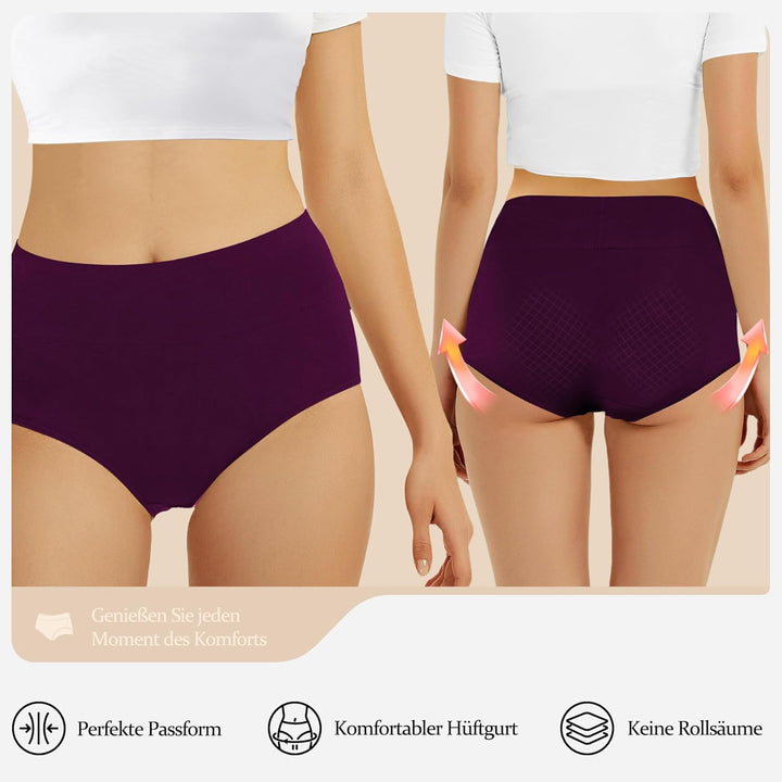 FALARY Unterhosen Damen Baumwolle Hohe Taille 5er Pack Stretch Atmungsaktiv Panties Weich Frauen Unt
