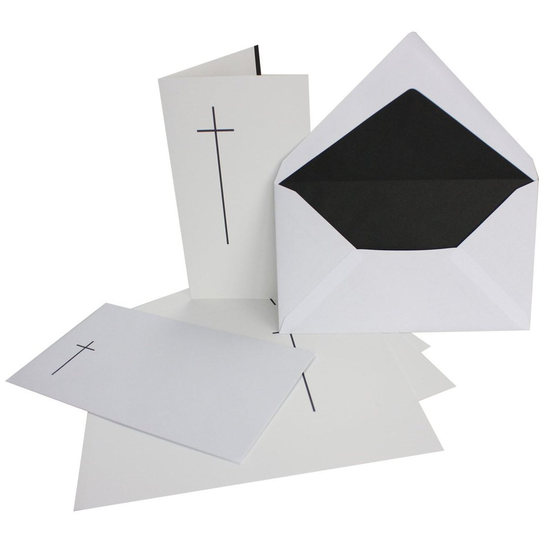 Neuser 50x Trauerkarten-Set mit Kreuz ca. B6 11,4 x 19,5 cm &amp; Trauer-Umschlägen mit schlichtem Kreuz