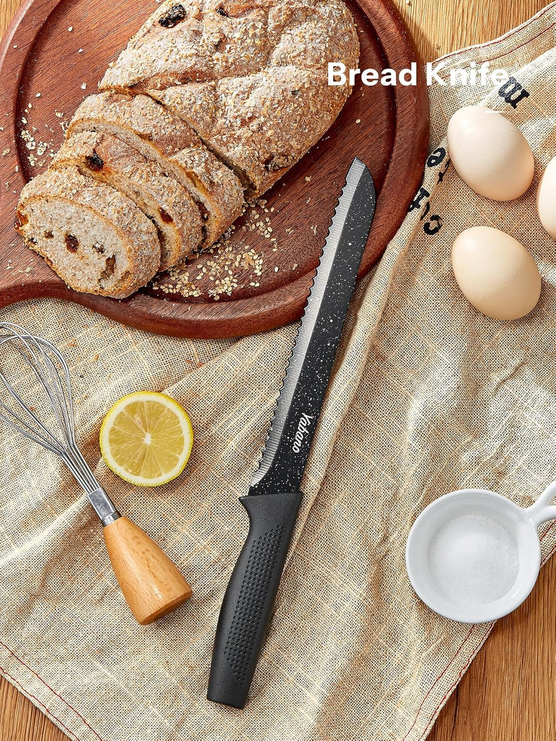 Yabano Messerblock Set, 7 teilig Messerset mit Messerblock und integriertem Messerschärfer,Küchenmes