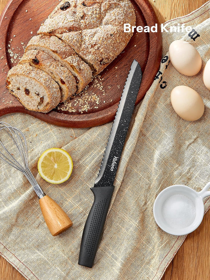 Yabano Messerblock Set, 7 teilig Messerset mit Messerblock und integriertem Messerschärfer,Küchenmes