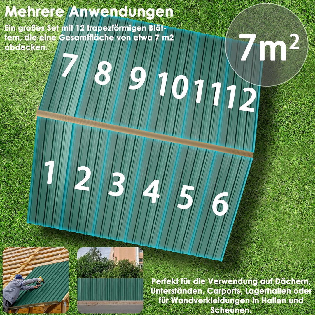 UISEBRT 12 Stück Wellplatten Dachplatten Verzinkter Stahl 129,5x45 cm, Trapezblech Profilblech 7 m²