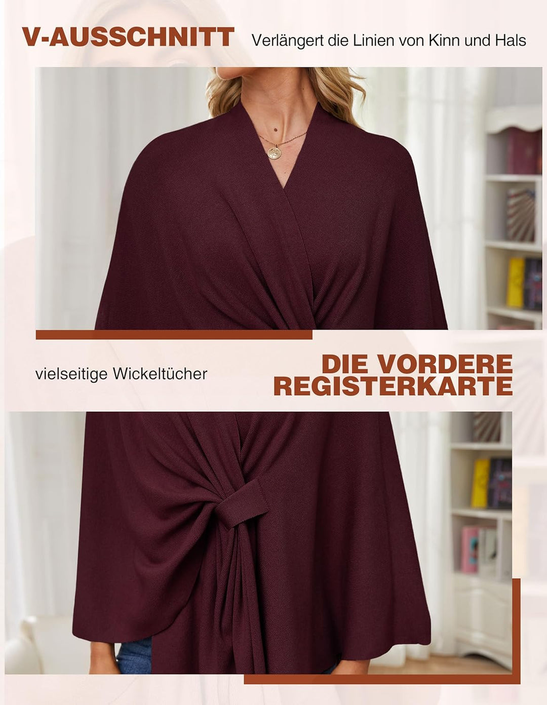PULI Damen Elegant Poncho Strick Ponchos Capes Vorne öffnen Vielseitige Schalwickel mit Lasche Burgu