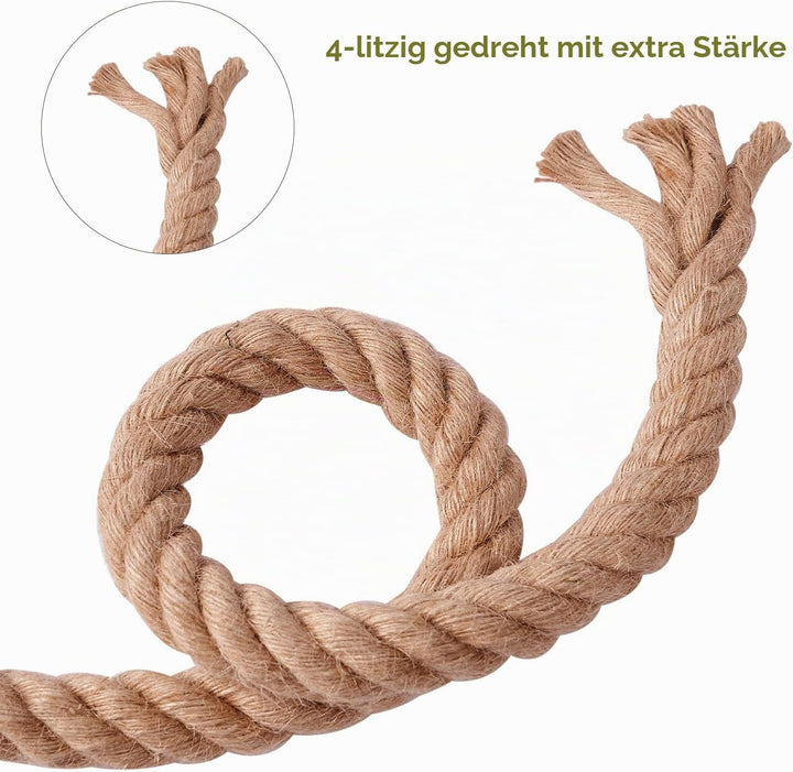 Juteseil 40mm 5M,Natürliche Hanfseil 4-Stränge Dicke Jute Schnur Gedreht Tauwerk Tau Seil für Garten