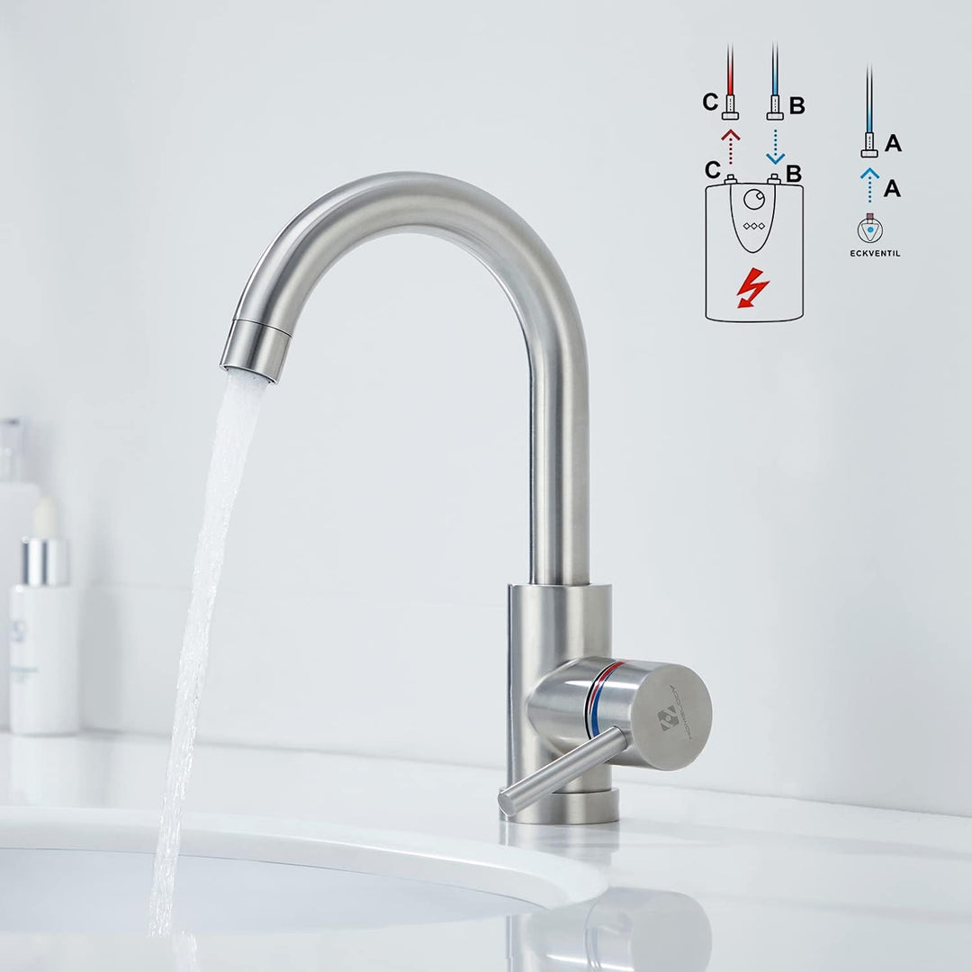 HOMELODY Niederdruck Wasserhahn Bad/Küche 360° Drehbar Badarmatur Küchenwasserhahn Einhebelmischer W