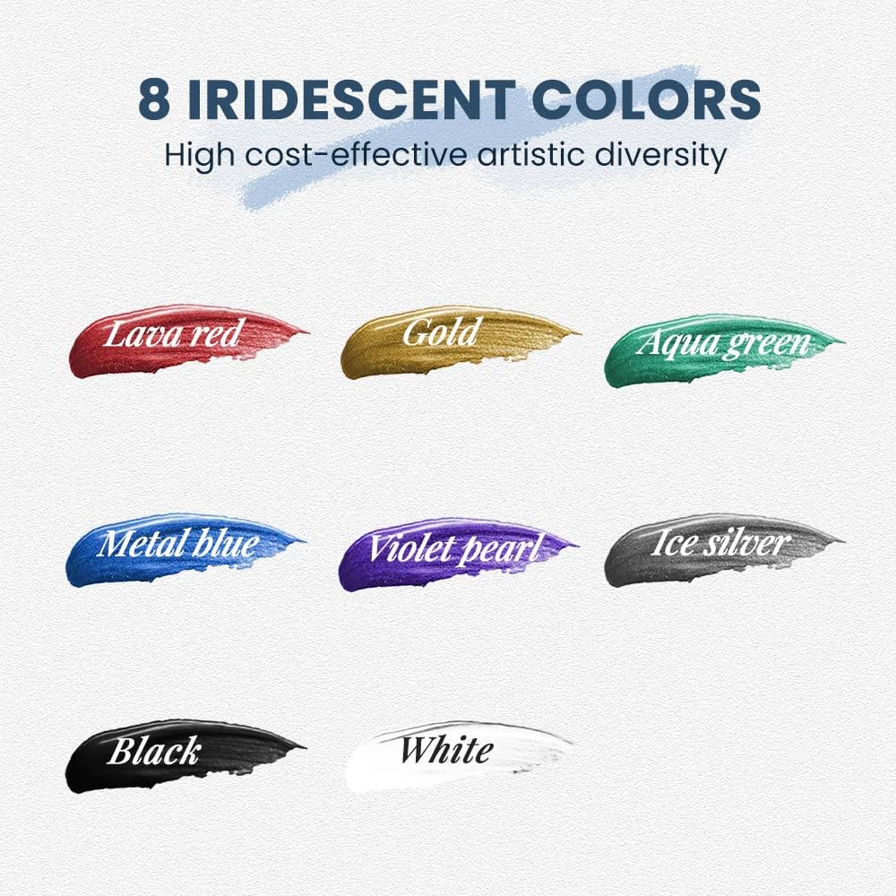 LIGHTWISH Metallic Pouring Acrylfarben Set, 8 schillernde Farben, 118 ml Flaschen, vorgemischte Acry