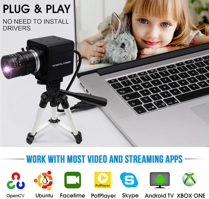 ELP Web Kamera 1080P mit 2.8-12mm Zoom Objektiv,2MP OV4689 60fps Weitwinkel Webcam Plug&Play für PC,