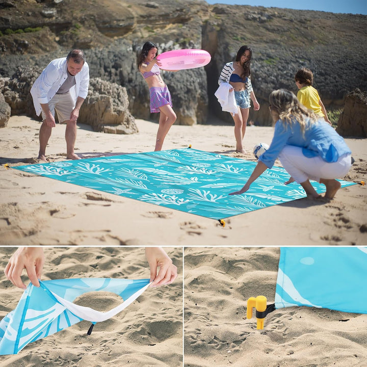Stranddecke sandfrei 210x200cm, Picknickdecke wasserdicht bequemes 210D-Nylon, Faltbar Strandmatte S