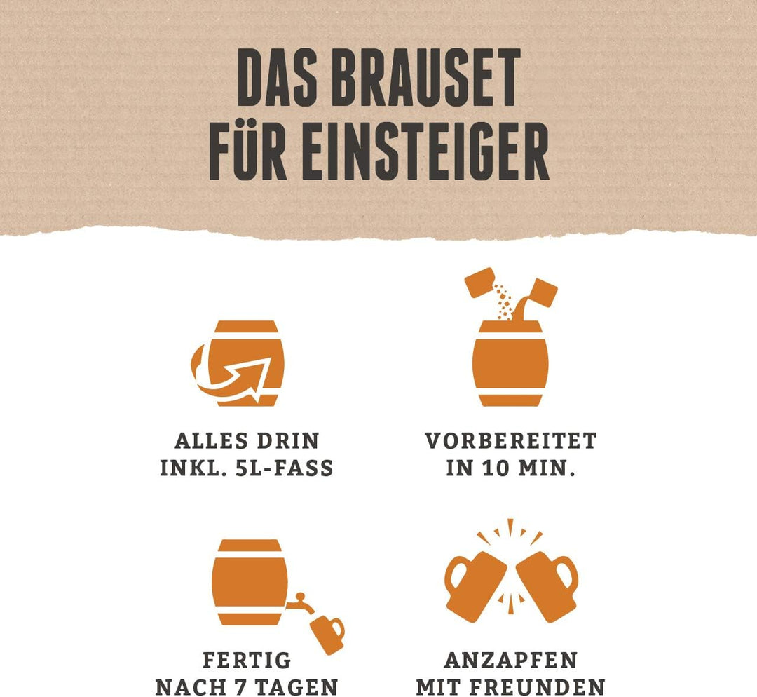 Braufässchen | Bierbrauset zum selber brauen | Weissbier im 5L Fass | In 7 Tagen gebraut | Geburtsta