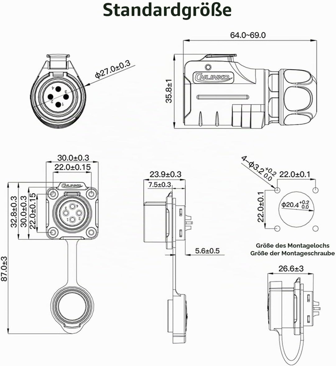 CNLINKO LP-20 Industrieller Wasserdichter Steckverbinder IP67 Rundsteckverbinder Schnellverschluss L