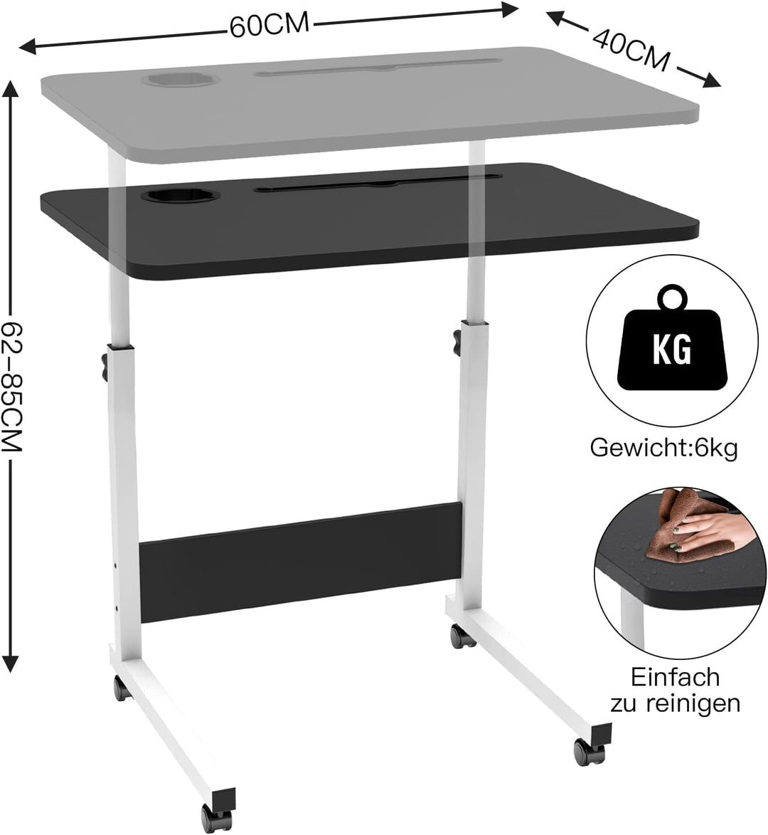 PIPIPOXER 60x40cm Laptoptisch höhenverstellbarer Schreibtisch Computertisch mobiler Laptop Schreibti