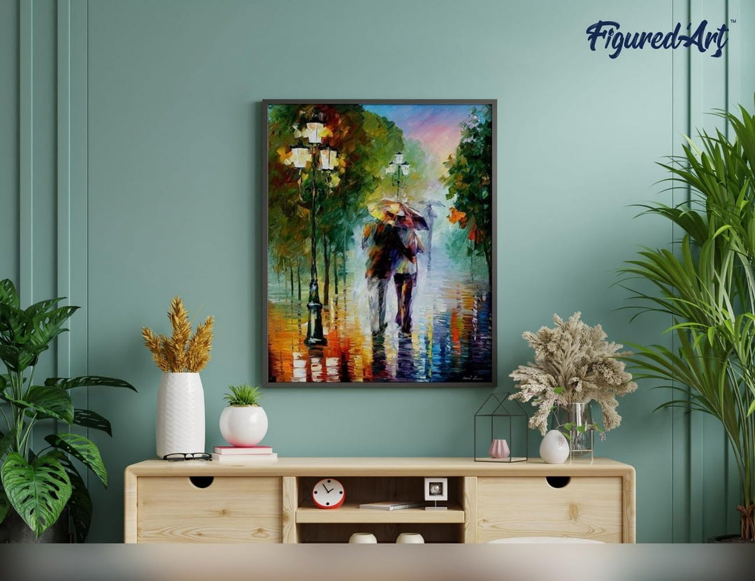 Figured'Art Malen Nach Zahlen Erwachsene Mit Rahmen Romantischer Regen - Paint by Numbers Basteln DI