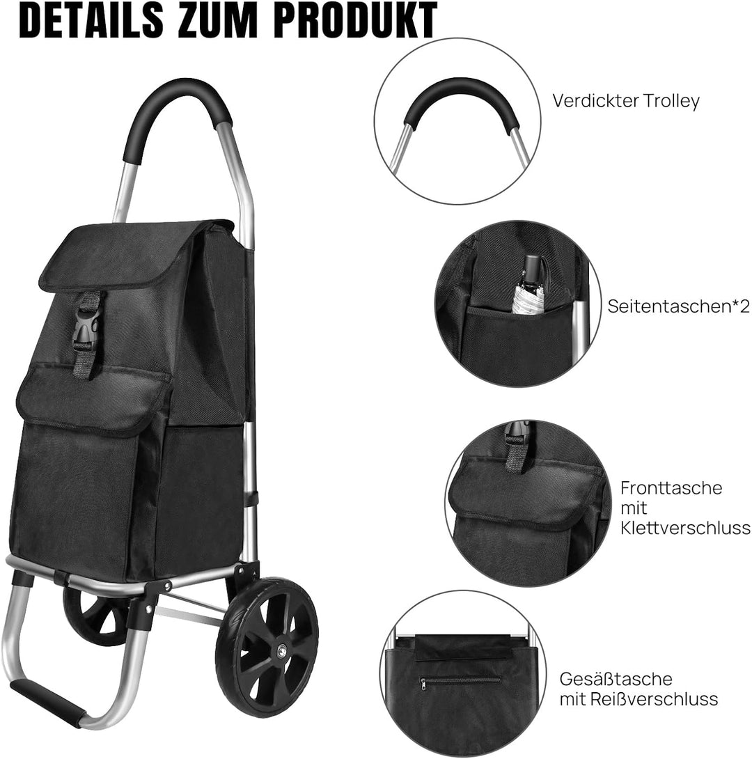 Einkaufstrolley - 40 Liter - Extra grosse Reifen - Abnehmbare & regenfeste Tasche - Aufhängung für d