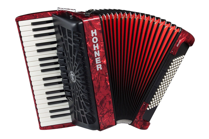 Hohner Bravo Line Facelift III Chromatisches Piano-Akkordeon mit Tasche 96 Bass rot, 96 Bass rot