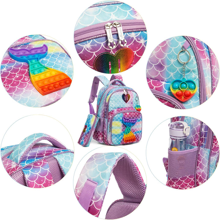 HTgroce Pop it Rucksack für Mädchen Pop Fidget Bag mit Lunch Bag Vorschule Kindergarten Fidget Toys