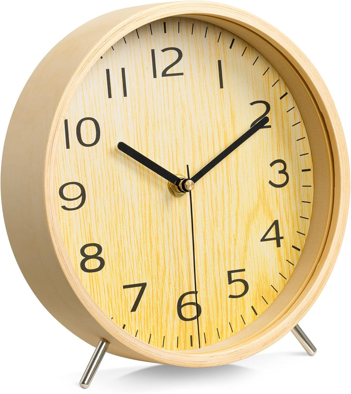Navaris Analog Holz Tischuhr rund - 21,1 x 21,8 x 4,8cm - analoge Deko Tisch Uhr ohne Ticken mit Hol