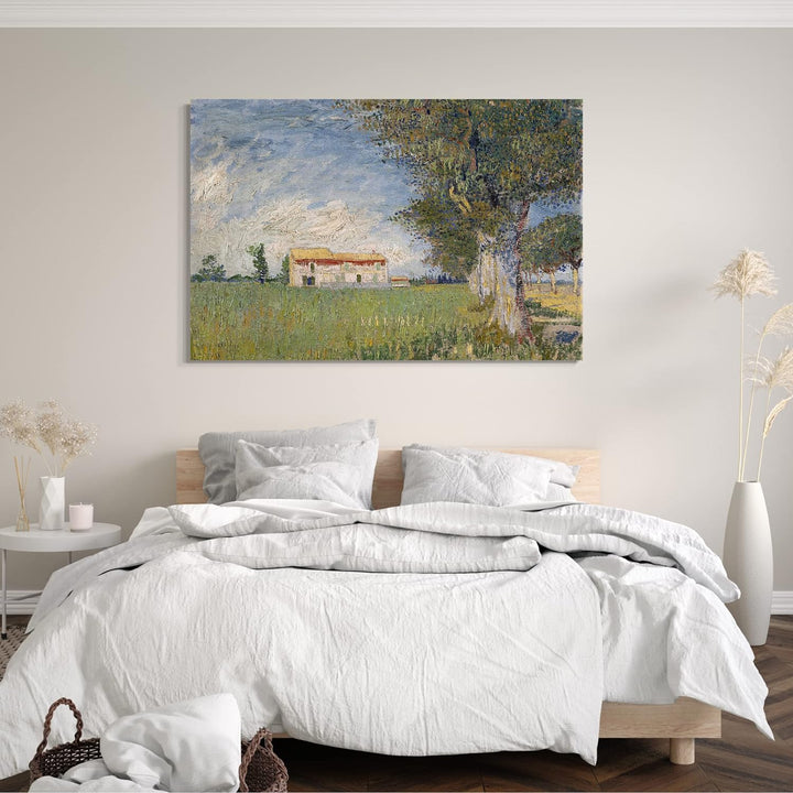 Printed Paintings Leinwand (100x70cm): Vincent Van Gogh - Bauernhaus im Weizenfeld 100x70 cm, 100x70
