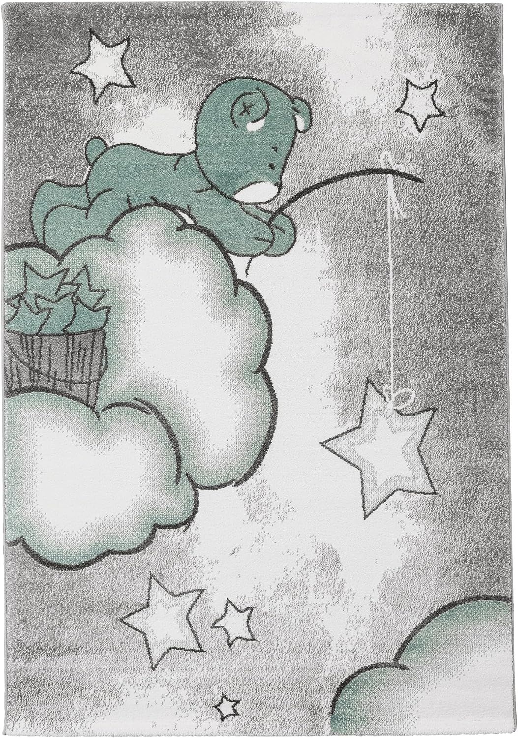 SIMPEX Teppich Kinderzimmer Bär-Himmel Wolken Sterne Design Kurzflor Kinderteppich mädchen Spieltepp