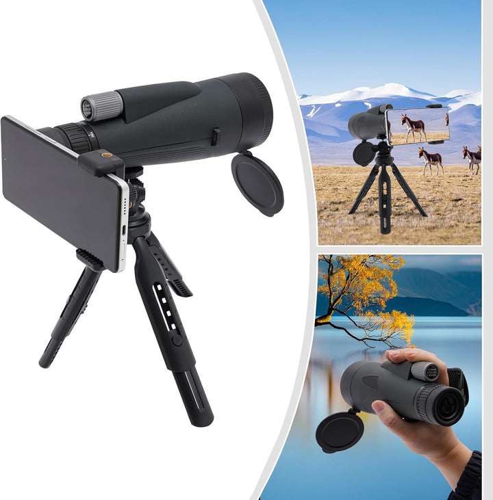 Monokulares Teleskop 12-36X60, Monokular Fernrohr mit BAK4-Prisma und Stativ Smartphone-Halter für B