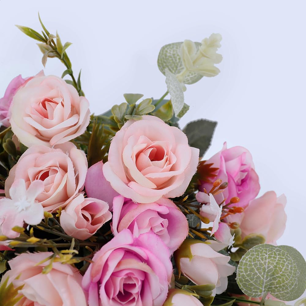 LESING Künstliche Seidenrose mit Vase, künstliche Blumen, Hochzeitsblumen, Blumensträusse, Arrangeme