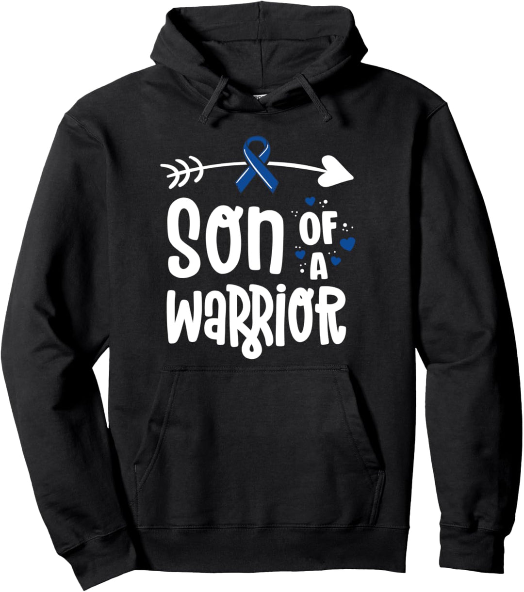 Colon Cancer Awareness Blue Dad Husband Fighter Warrior Pullover Hoodie