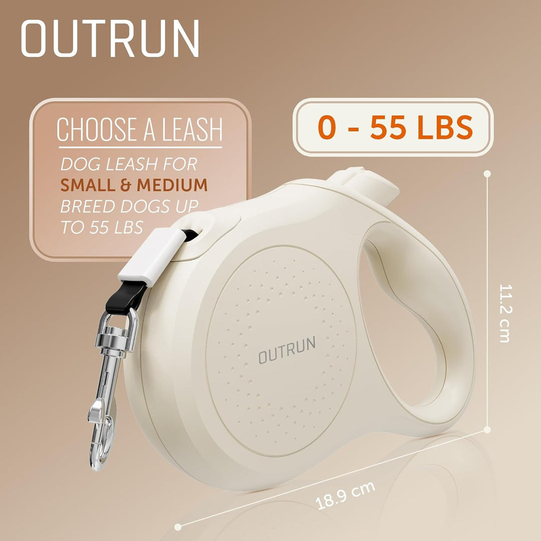 Outrun Einziehbare Hundeleine, 4,5 m, bis zu 25 kg, Starkes Nylonband, kein Verheddern, Robustes Ein