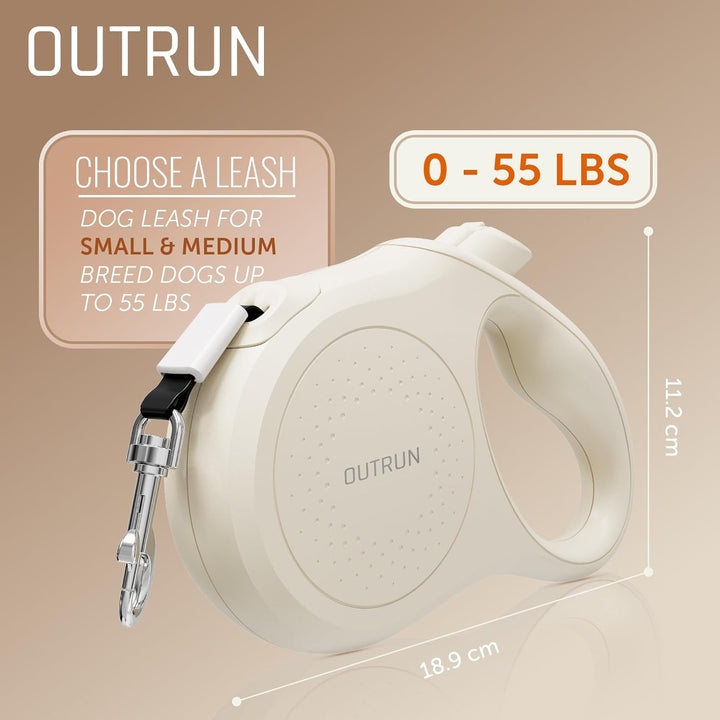 Outrun Einziehbare Hundeleine, 4,5 m, bis zu 25 kg, Starkes Nylonband, kein Verheddern, Robustes Ein