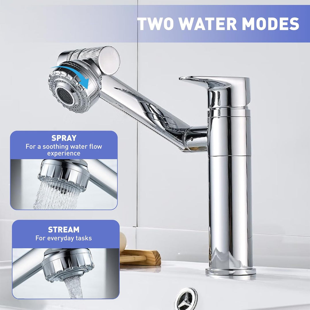 Wasserhahn Bad 360° Drehbar Einhand-Waschtischarmatur für Kalt- und Warmwasser, Wassersparende Misch