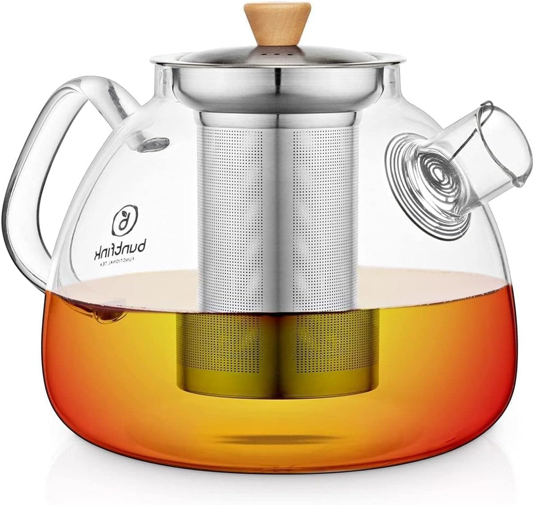 buntfink®„TeaPot“ Teekanne Glas mit Siebeinsatz für 1.300 ml I Glasteekanne mit Siebeinsatz aus Boro