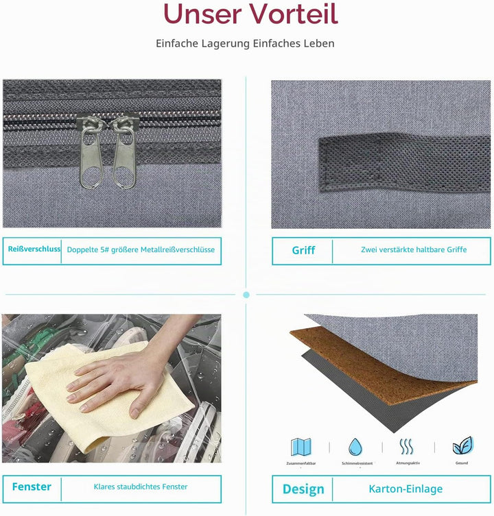 homyfort 2 Stück Unterbett-Kommode für Schuhe mit Durchsichtigem Deckel - Schuhaufbewahrungstasche S