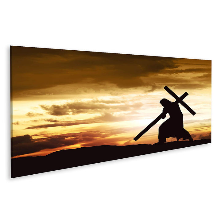islandburner Bild auf Leinwand Silhouette Jesus Kreuz Hügel Sonnenuntergang Bilder Wandbilder Poster