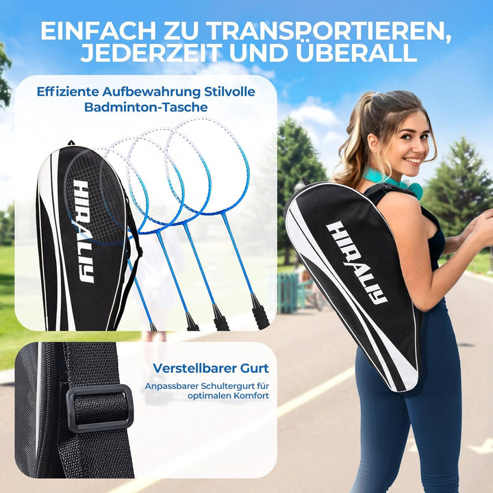 HIRALIY Badminton Schläger für Spiele im Freien, leichtes Federball 4er-Set für Kinder & Erwachsene