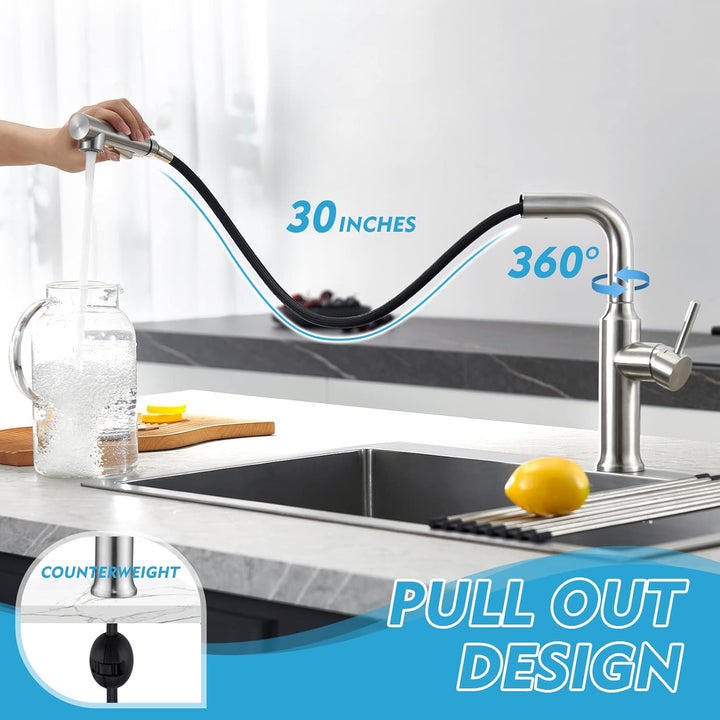CREA Wasserhahn Küche mit Brause, Küchenarmatur mit 2 Strahlarten, Ausziehbarer Spültischarmatur Küc