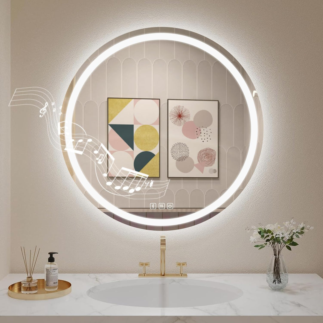 Badspiegel Mit Beleuchtung Rund 70cm, Badezimmerspiegel Mit Beleuchtung Bluetooth Spiegel, Antibesch