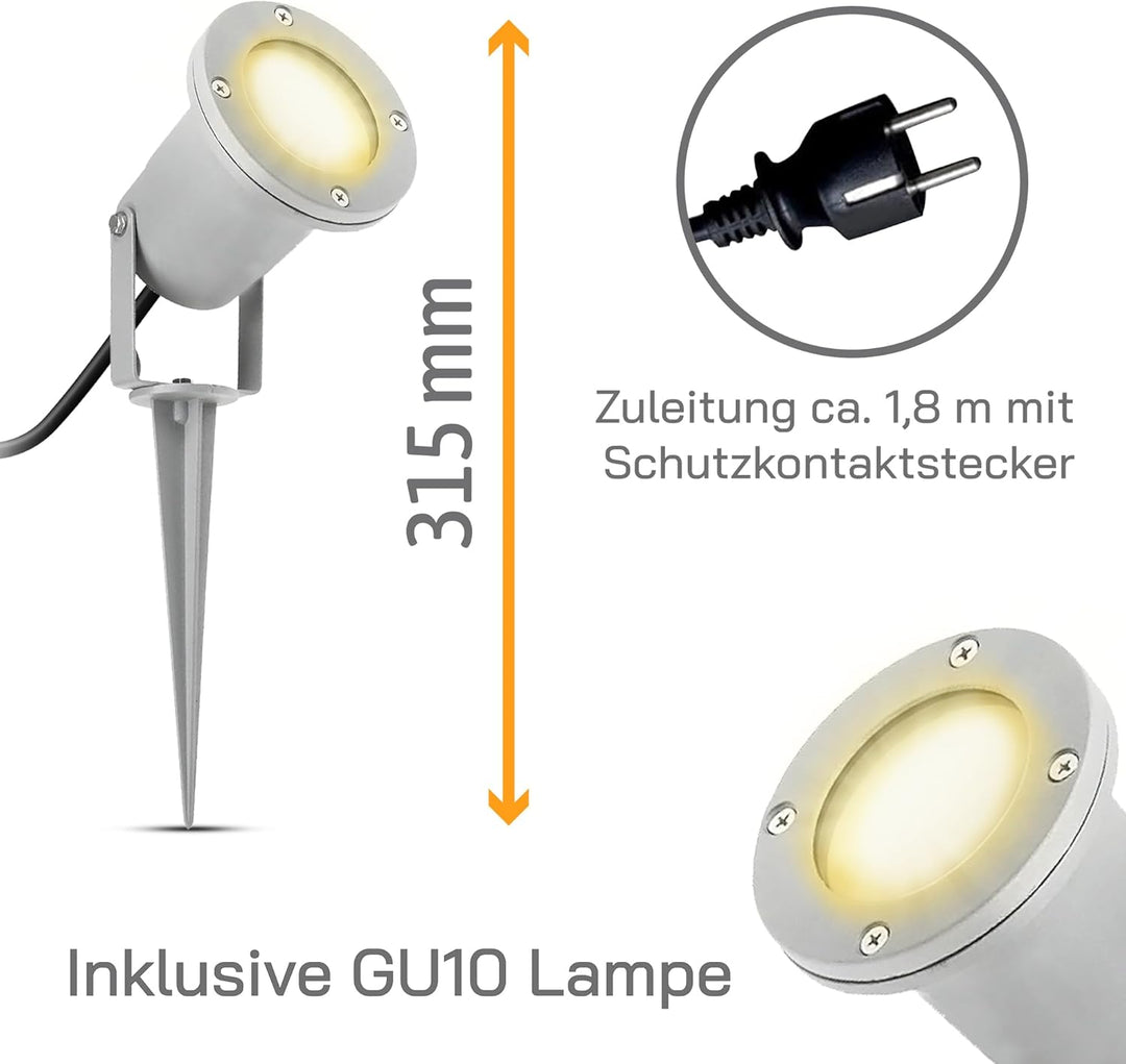 SSC-LUXon 2 Stück LED Gartenstrahler mit Erdspiess für aussen - mit 3W GU10 LED warmweiss - Gartenle