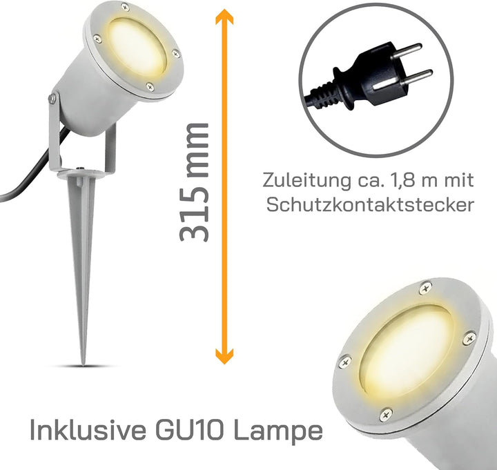 SSC-LUXon 2 Stück LED Gartenstrahler mit Erdspiess für aussen - mit 3W GU10 LED warmweiss - Gartenle