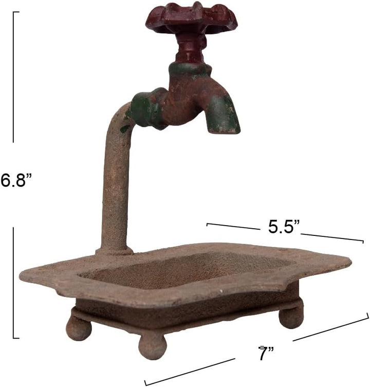 Creative Co-op Secret Garden Decorative Iron Soap Holder with Faucet