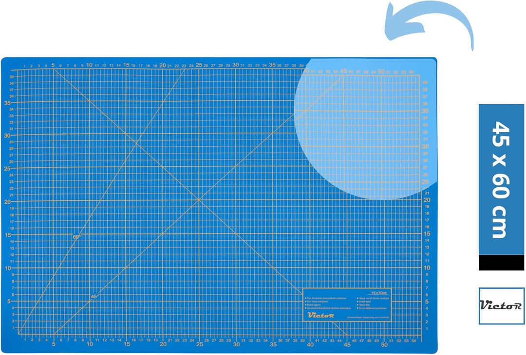 Victor Schneidematte Blau 45x60cm 3-lagig Schneidematte A2 selbstheilend - Bastelunterlage - Schneid