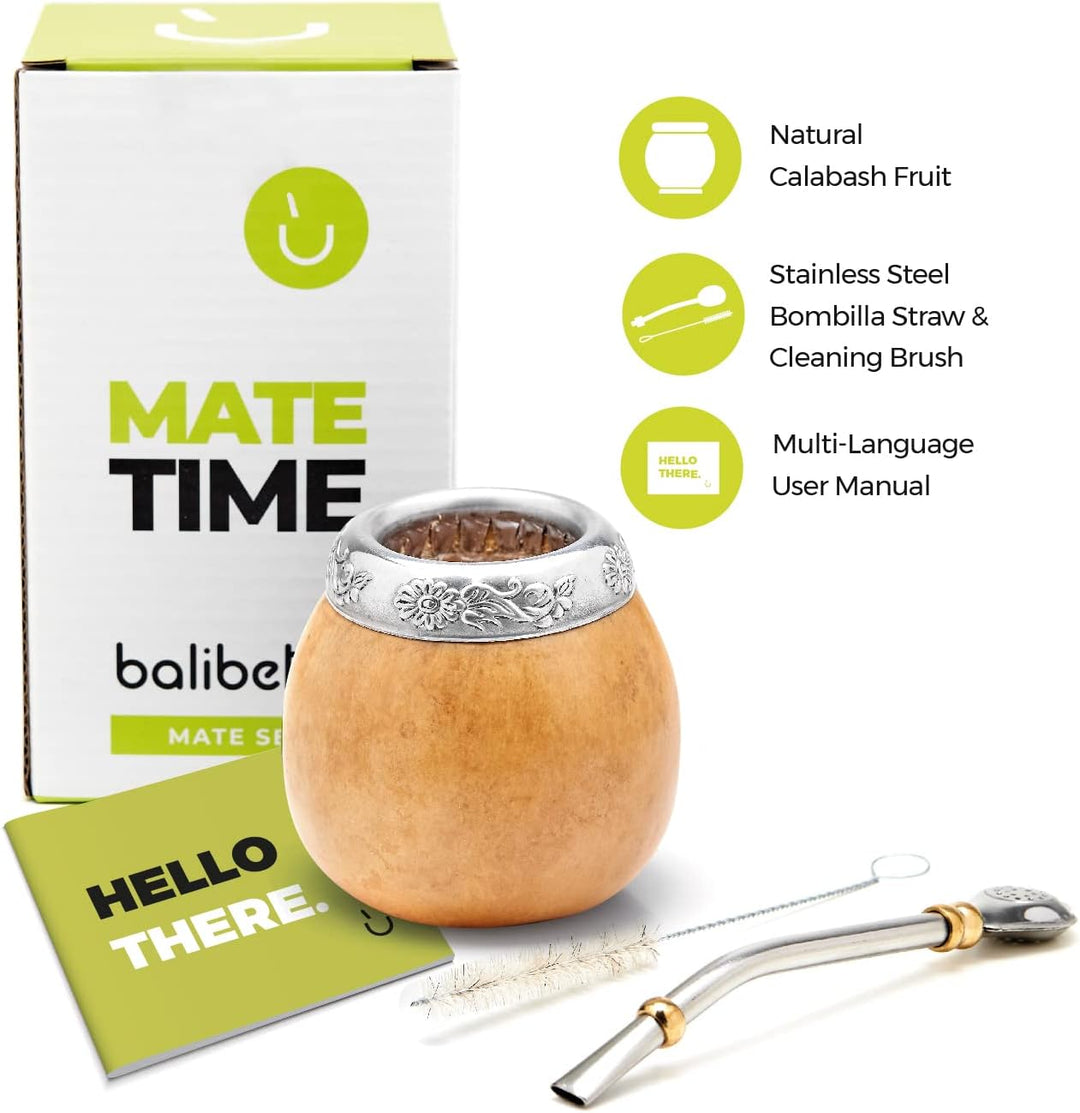 balibetov Set aus Natürlichem Kürbis Tasse für Mate Tee, Handgefertigt, Inkl. Strohhalm (Yerba Mate