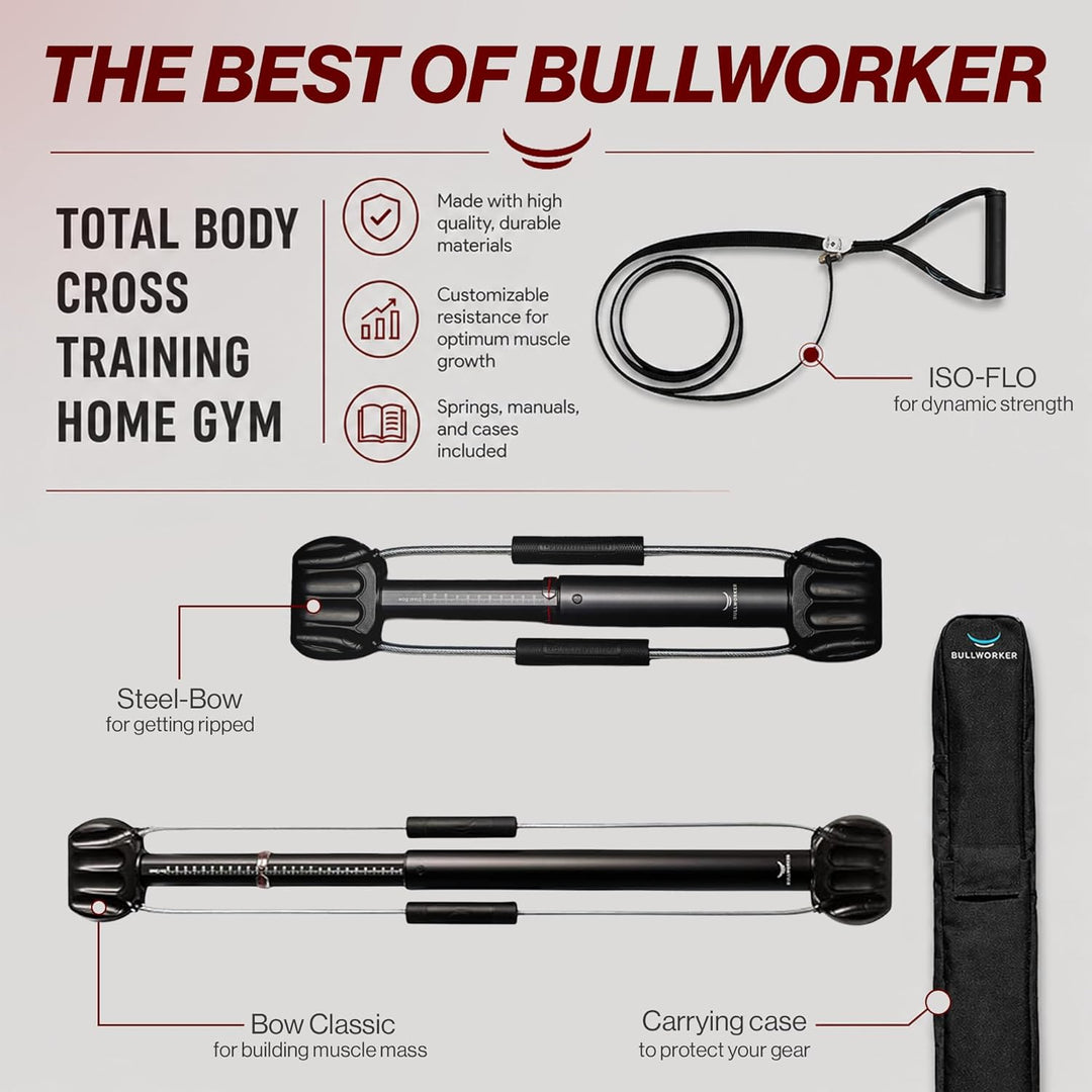Bullworker Power Pack - Cross Training Portable Home Gym for Total Body Fitness (Bow Classic, Steel
