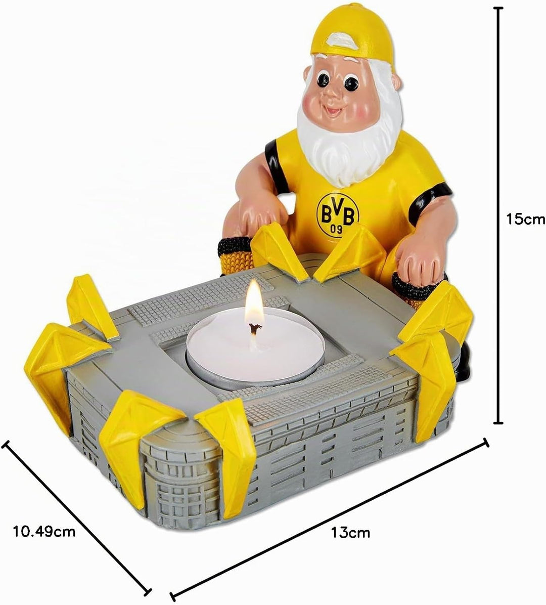Borussia Dortmund BVB Gartenzwerg mit Stadion - Teelichthalter - 15x13x10,5 cm, Gelb