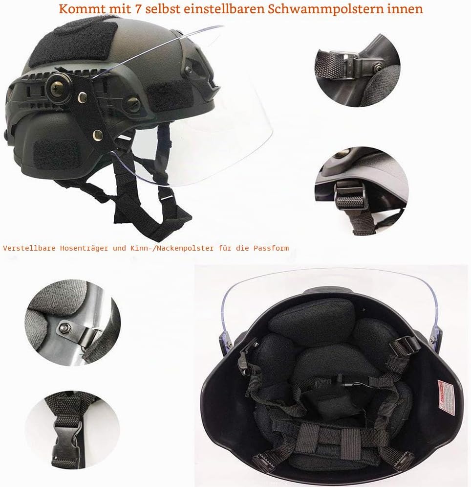 Tactical Area Airsoft Mich 2000 Quick Helm mit NVG Halterung und Schutzbrille. BK, BK