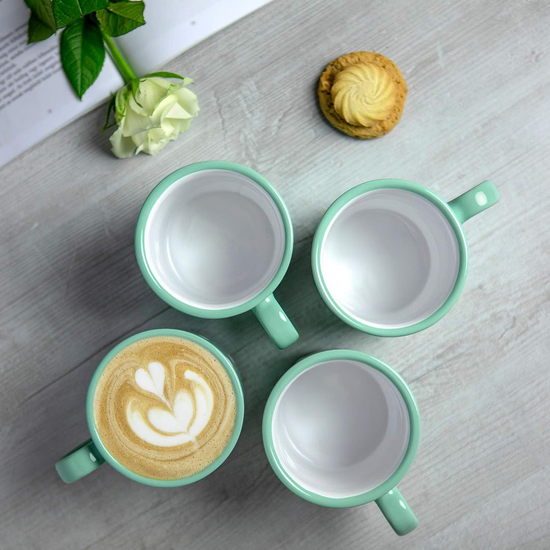 City to Cottage® - Keramik XXL Becher 500 ml | Kaffeebecher | Türkis und Weiss | Polka Dots | Handge