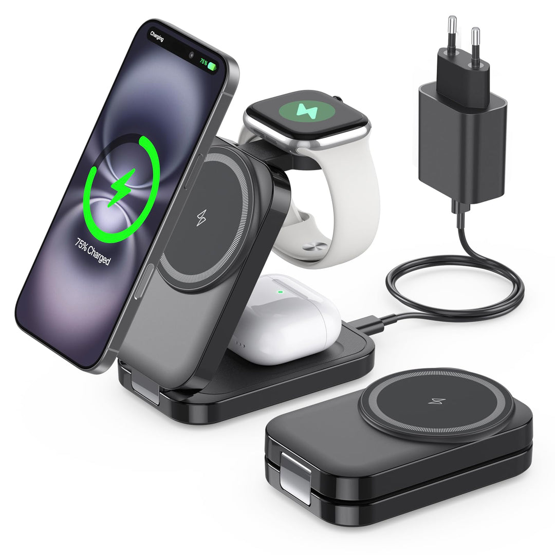 Ladestation kompatibel mit Apple Watch und iPhone,Super Tragbar Magsafe Ladegerät für iPhone 16 15 1