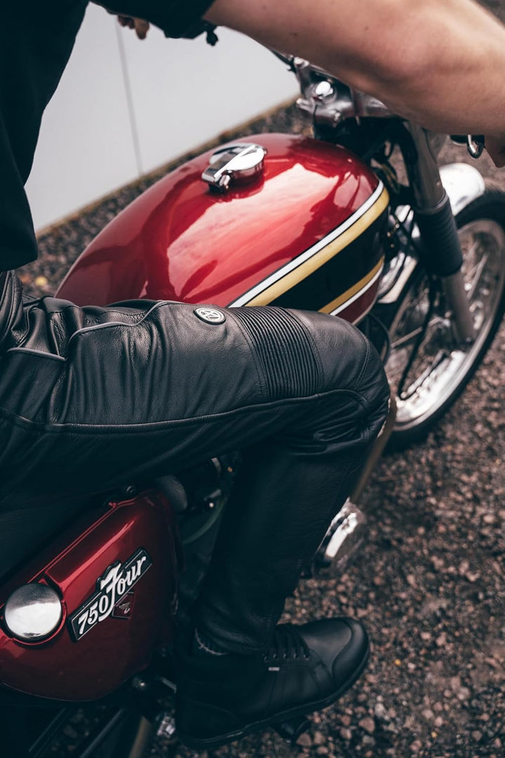 TEXPEED motorradhose leder wasserdicht herren mit protektoren - Schwarz Vollnarbiges Lederhose echtl