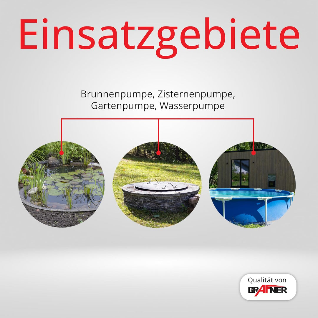 Grafner Automatik Drucktauchpumpe mit 1100 Watt und Rückschlagventil, 6500 l/h, max. 4,5 bar, Förder